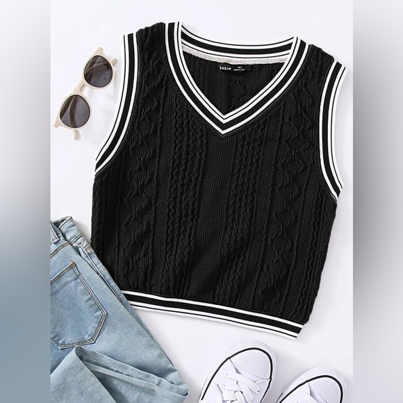 Varsity Striped Cropped Sweater Vest - Picture 1 of 11
